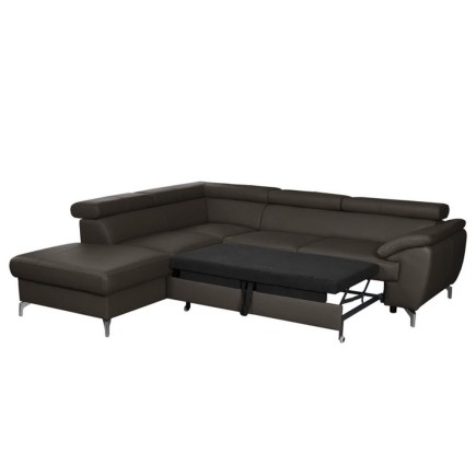 - Canapé d'angle convertible en cuir italien de luxe 5/6 places FINLANDE avec coffre, chocolat, angle gauche