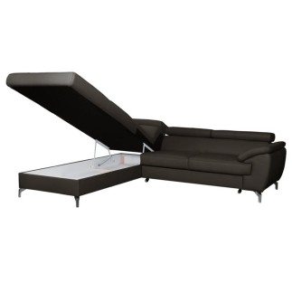 - Canapé d'angle convertible en cuir italien de luxe 5/6 places FINLANDE avec coffre, chocolat, angle gauche