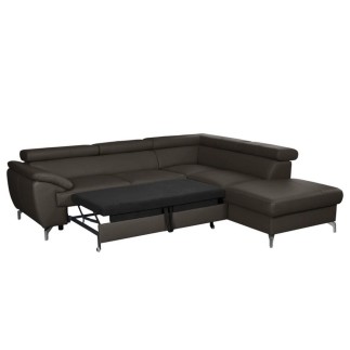 Canapé d'angle convertible en cuir italien de luxe 5/6 places FINLANDE avec coffre, chocolat, angle droit