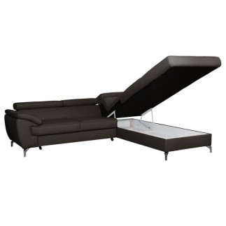 Canapé d'angle convertible en cuir italien de luxe 5/6 places FINLANDE avec coffre, chocolat, angle droit