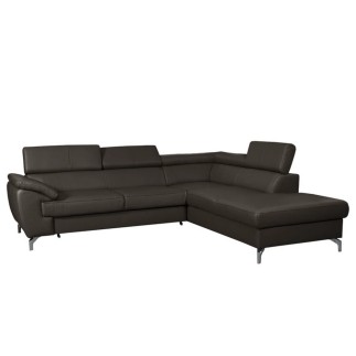 Canapé d'angle convertible en cuir italien de luxe 5/6 places FINLANDE avec coffre, chocolat, angle droit