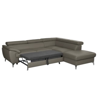 Canapé d'angle convertible en cuir italien de luxe 5/6 places FINLANDE avec coffre, taupe, angle droit