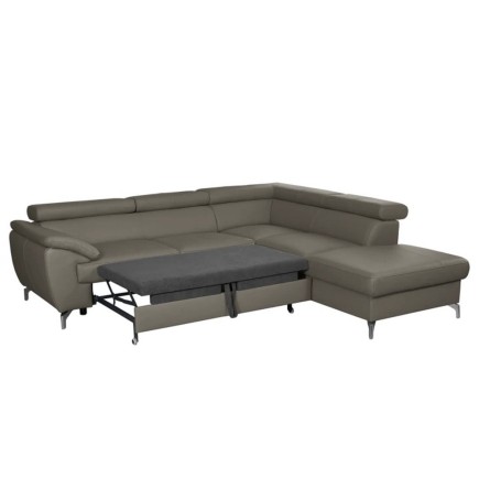 Canapé d'angle convertible en cuir italien de luxe 5/6 places FINLANDE avec coffre, taupe, angle droit
