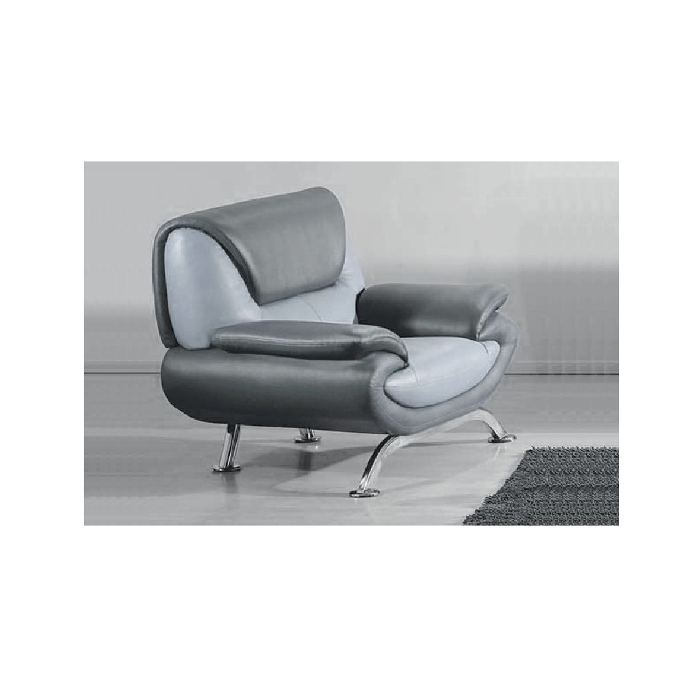 Fauteuil 1 place en cuir italien SICILIA, gris clair et gris foncé