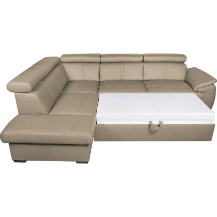 - Canapé d'angle en 100% cuir de luxe italien convertible et avec coffre, 5/6 places CITIZEN, couleur beige, angle gauche