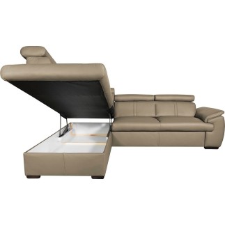 - Canapé d'angle en 100% cuir de luxe italien convertible et avec coffre, 5/6 places CITIZEN, couleur beige, angle gauche