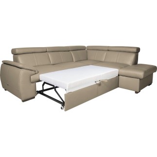 Canapé d'angle en 100% cuir de luxe italien convertible et avec coffre, 5/6 places CITIZEN, couleur beige, angle droit