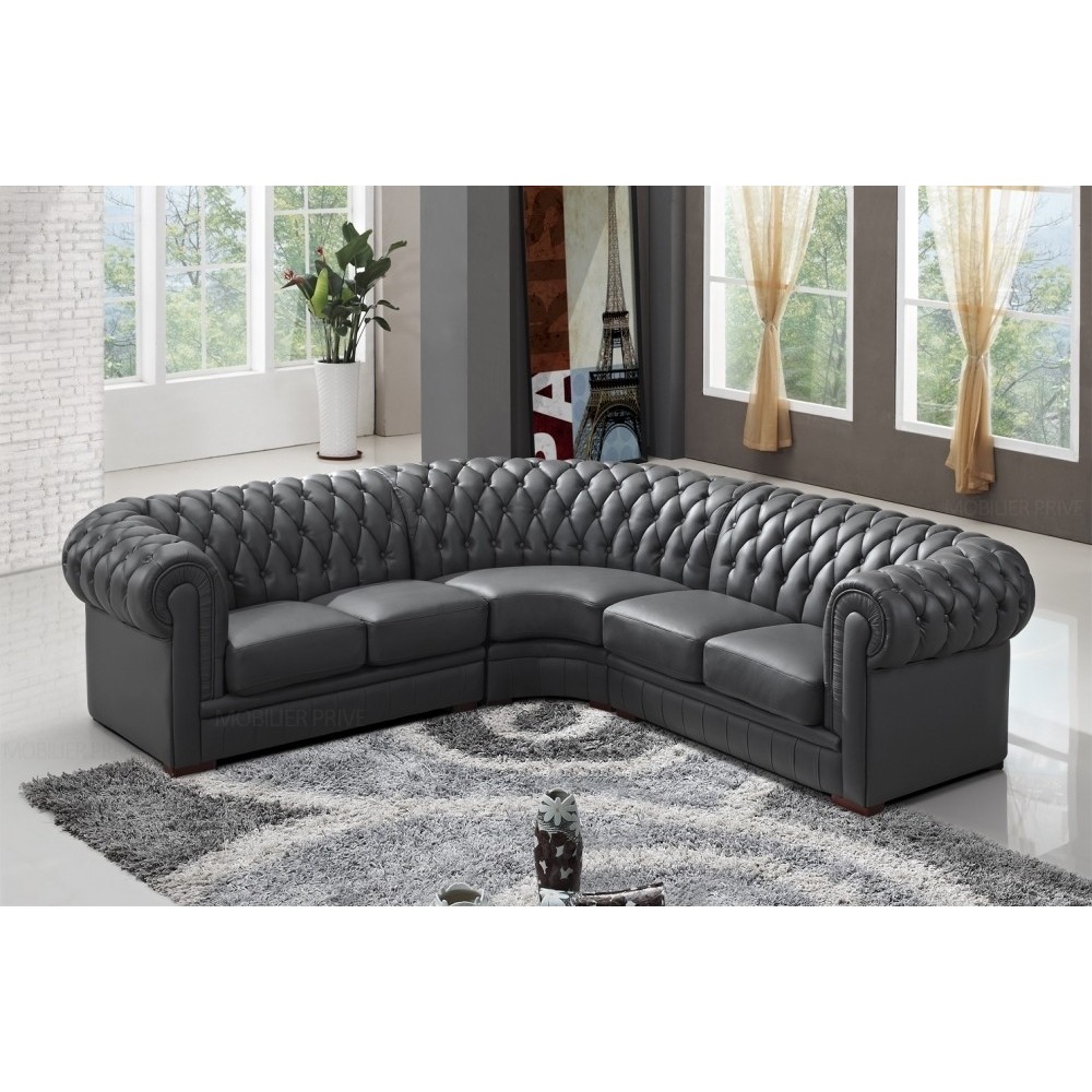 Canapé d'angle en cuir italien 6/7 places BIJOU, gris foncé. Canapé d'angle en cuir italien 6/7 places BIJOU, gris foncé.