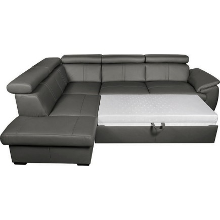 Canapé d'angle en 100% cuir de luxe italien convertible et avec coffre, 5/6 places CITIZEN, couleur gris foncé, angle gauche