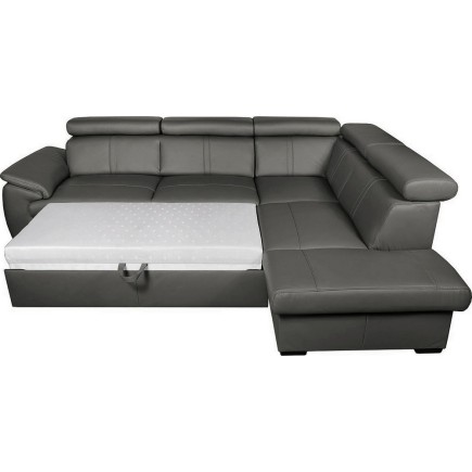 Canapé d'angle en 100% cuir de luxe italien convertible et avec coffre, 5/6 places CITIZEN, couleur gris foncé, angle droit