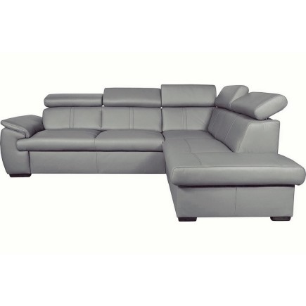 Canapé d'angle en 100% cuir de luxe italien convertible et avec coffre, 5/6 places CITIZEN, couleur gris clair, angle droit