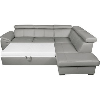 Canapé d'angle en 100% cuir de luxe italien convertible et avec coffre, 5/6 places CITIZEN, couleur gris clair, angle droit
