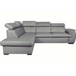 Canapé d'angle en 100% cuir de luxe italien convertible et avec coffre, 5/6 places CITIZEN, couleur gris clair, angle gauche