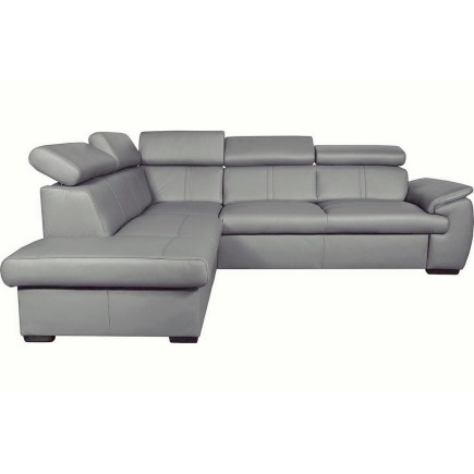 Canapé d'angle en 100% cuir de luxe italien convertible et avec coffre, 5/6 places CITIZEN, couleur gris clair, angle gauche