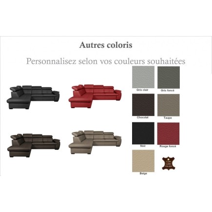 Canapé d'angle en 100% cuir de luxe italien convertible et avec coffre, 5/6 places CITIZEN, couleur personnalisée, angle gauche