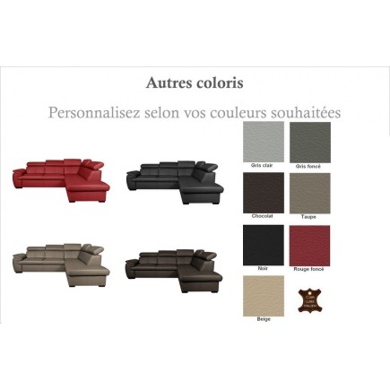 Canapé d'angle en 100% cuir de luxe italien convertible et avec coffre, 5/6 places CITIZEN, couleur personnalisée, angle droit