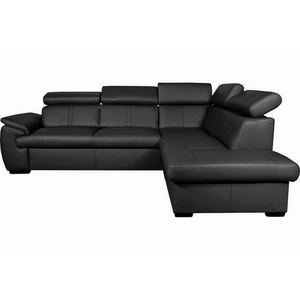 Canapé d'angle en 100% cuir de luxe italien convertible et avec coffre, 5/6 places CITIZEN, couleur noire, angle droit Canapé d'angle en 100% cuir de luxe italien convertible et avec coffre, 5/6 places CITIZEN, couleur noire, angle droit
