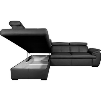 - Canapé d'angle en 100% cuir de luxe italien convertible et avec coffre, 5/6 places CITIZEN, couleur noire, angle gauche