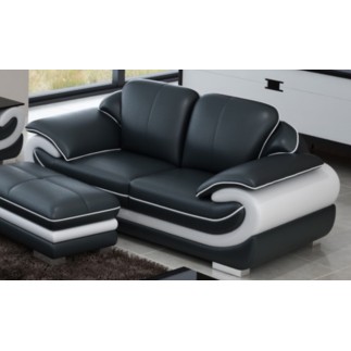 Ensemble canapé 3 places et 2 places et fauteuil en cuir italien vachette CANDIDE, couleur noir et blanc