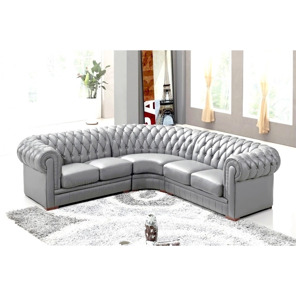 Canapé d'angle en cuir italien 6/7 places BIJOU, gris clair Canapé d'angle en cuir italien 6/7 places BIJOU, gris clair