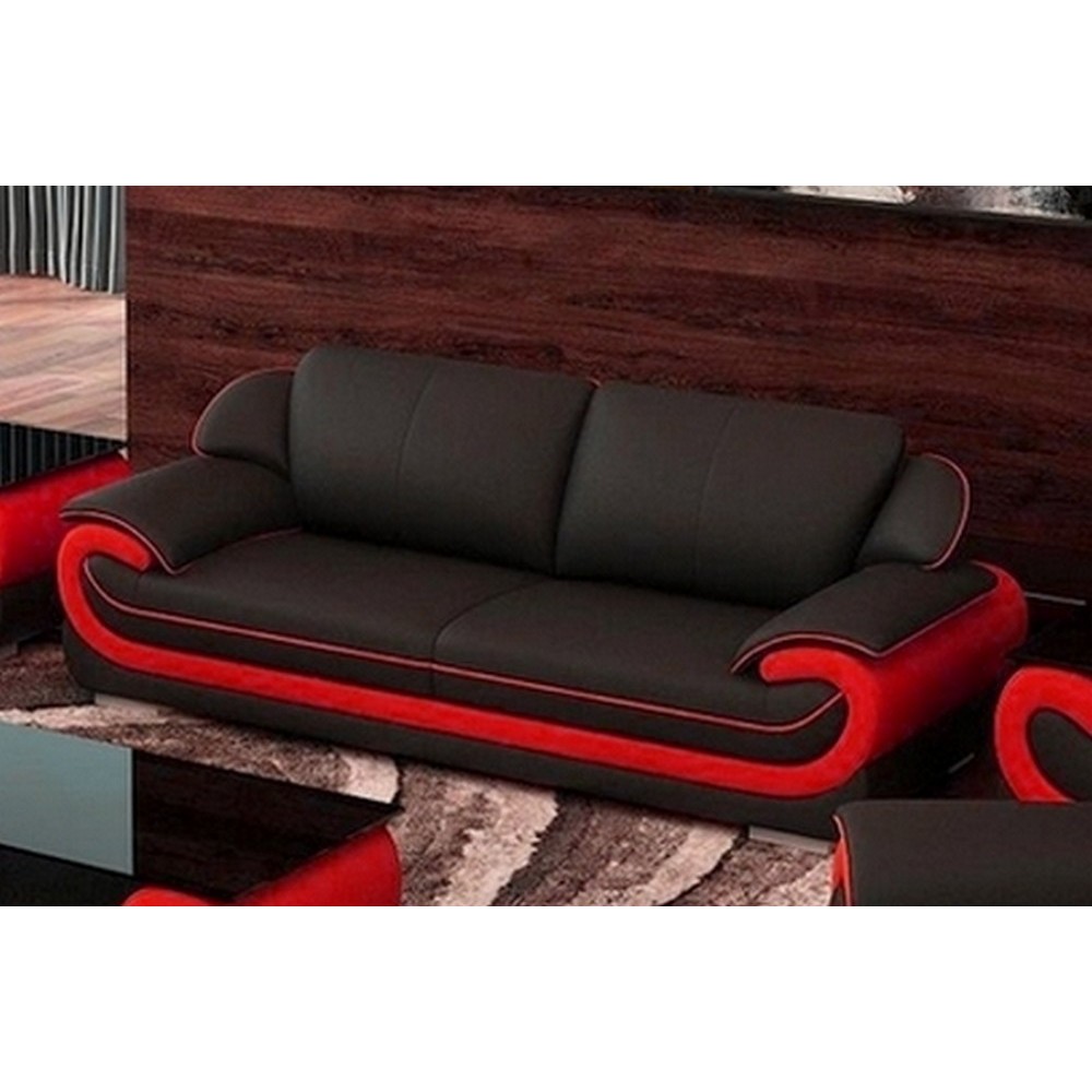 Canapé 3 places en cuir italien vachette CANDIDE noir et rouge Canapé 3 places en cuir italien vachette CANDIDE noir et rouge