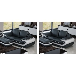 Ensemble de 2 canapés 2 places en cuir italien vachette CANDIDE noir et blanc