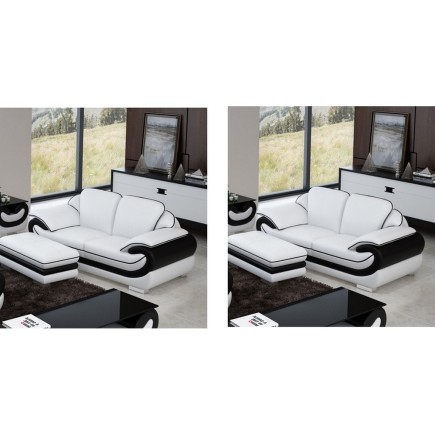 Ensemble de 2 canapé 2 places en cuir italien vachette CANDIDE blanc et noir