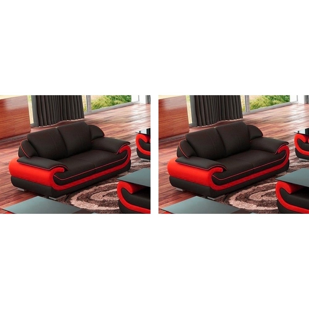 Ensemble de 2 canapé 2 places en cuir italien vachette CANDIDE noir et rouge, 2 canapés 2 places Ensemble de 2 canapé 2 places en cuir italien vachette CANDIDE noir et rouge, 2 canapés 2 places