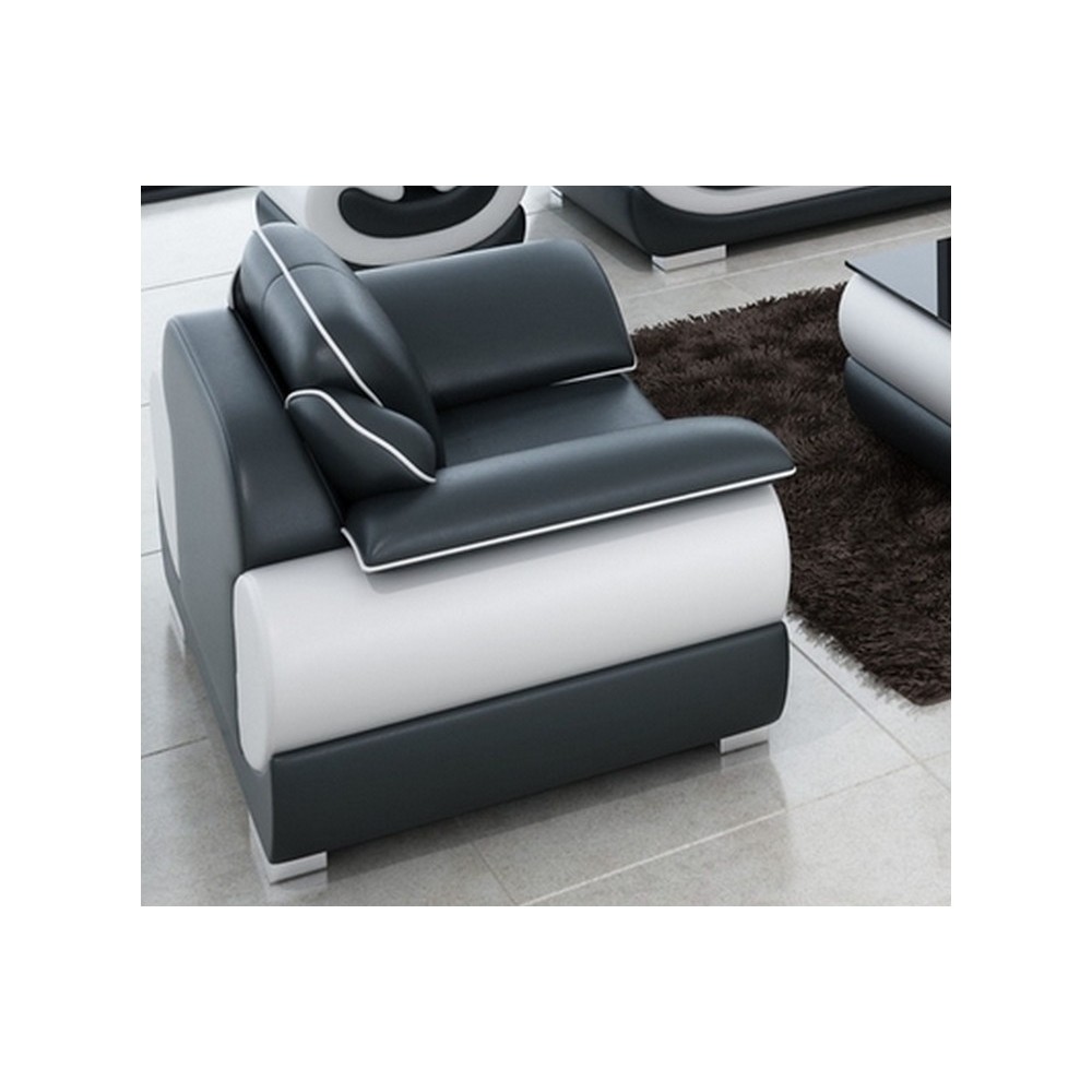 Fauteuil 1 place en cuir italien vachette CANDIDE noir et blanc Fauteuil 1 place en cuir italien vachette CANDIDE noir et blanc