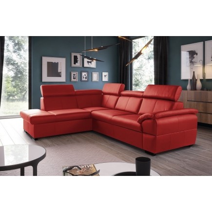 2eme paiement de la commande: Canapé d'angle convertible en cuir italien de luxe 5/6 places tony, avec coffre, rouge, angle gauc