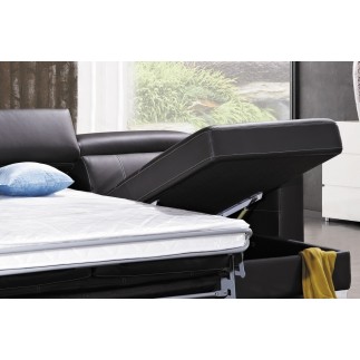 Canapé d'angle convertible en cuir de buffle italien de luxe 5 places ANTHONY, noir, angle droit,