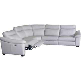Canapé d'angle double relax en 100% tout cuir épais de luxe italien avec 2 relax électrique, 6/7 places, DAKOTA, blanc cassé