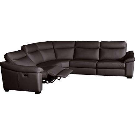 Canapé d'angle double relax en 100% tout cuir épais de luxe italien avec 2 relax électrique, 6/7 places, DAKOTA, chocolat