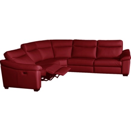 Canapé d'angle double relax en 100% tout cuir épais de luxe italien avec 2 relax électrique, 6/7 places, DAKOTA, rouge foncé