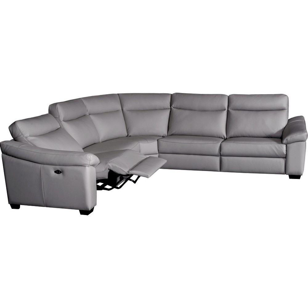 Canapé d'angle double relax en 100% tout cuir épais de luxe italien avec 2 relax électrique, 6/7 places, DAKOTA, gris clair Canapé d'angle double relax en 100% tout cuir épais de luxe italien avec 2 relax électrique, 6/7 places, DAKOTA, gris clair