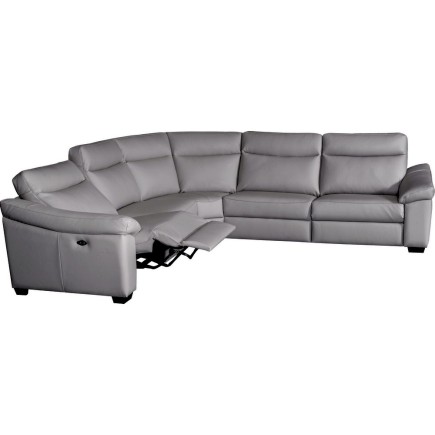 Canapé d'angle double relax en 100% tout cuir épais de luxe italien avec 2 relax électrique, 6/7 places, DAKOTA, gris clair