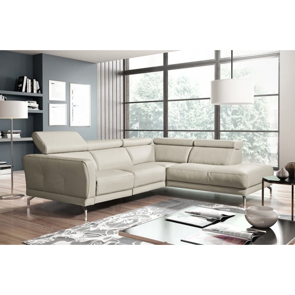 Canapé d'angle en 100% tout cuir épais de luxe italien 5/6 places DALEN, blanc cassé, angle droit Canapé d'angle en 100% tout cuir épais de luxe italien 5/6 places DALEN, blanc cassé, angle droit