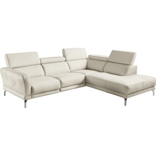 Canapé d'angle en 100% tout cuir épais de luxe italien 5/6 places DALEN, blanc cassé, angle droit