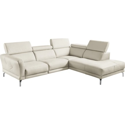 Canapé d'angle en 100% tout cuir épais de luxe italien 5/6 places DALEN, blanc cassé, angle droit