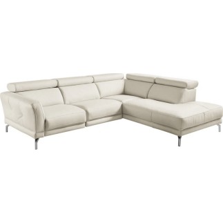 Canapé d'angle en 100% tout cuir épais de luxe italien 5/6 places DALEN, blanc cassé, angle droit