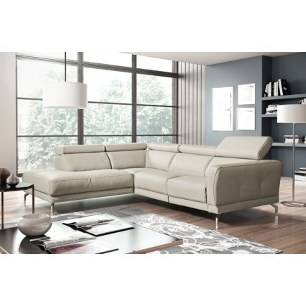 Canapé d'angle en 100% tout cuir épais de luxe italien 5/6 places DALEN, blanc cassé, angle gauche