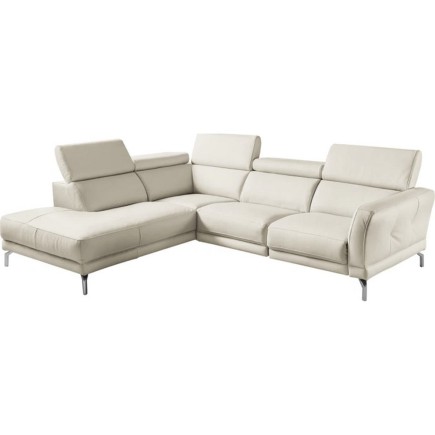 Canapé d'angle en 100% tout cuir épais de luxe italien 5/6 places DALEN, blanc cassé, angle gauche