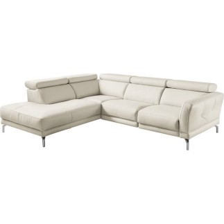 Canapé d'angle en 100% tout cuir épais de luxe italien 5/6 places DALEN, blanc cassé, angle gauche
