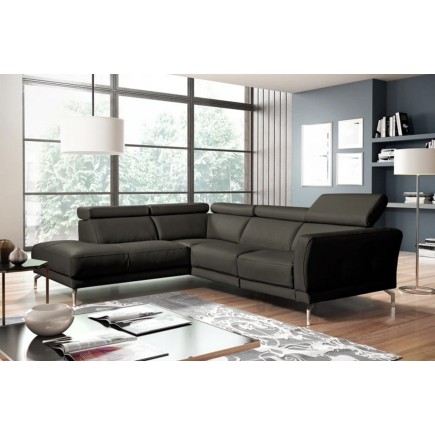 - Canapé d'angle en 100% tout cuir épais de luxe italien 5/6 places DALEN, anthracite, angle gauche