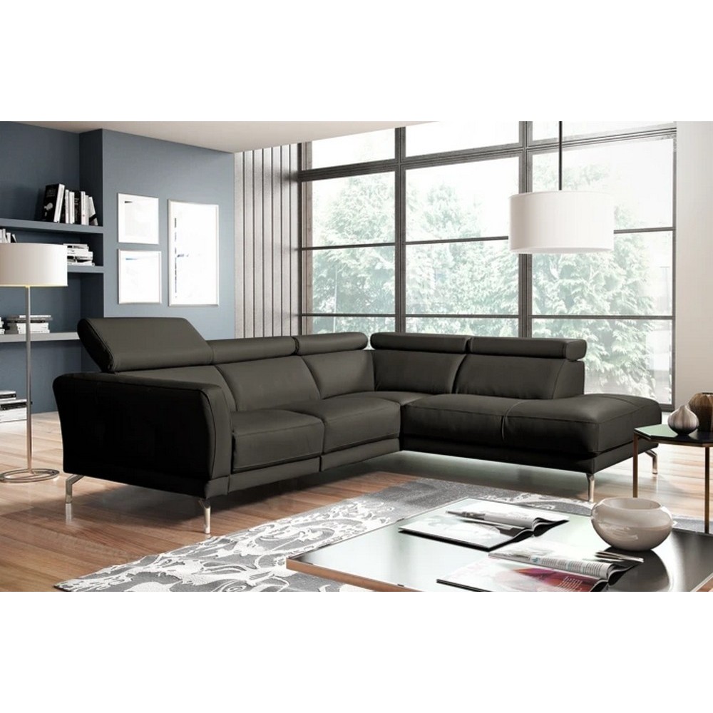 Canapé d'angle en 100% tout cuir épais de luxe italien 5/6 places DALEN, anthracite, angle droit Canapé d'angle en 100% tout cuir épais de luxe italien 5/6 places DALEN, anthracite, angle droit