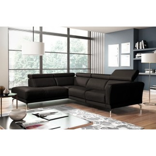 Canapé d'angle en 100% tout cuir épais de luxe italien 5/6 places DALEN, chocolat, angle gauche