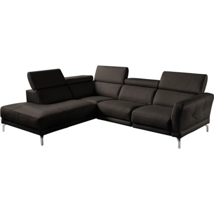 Canapé d'angle en 100% tout cuir épais de luxe italien 5/6 places DALEN, chocolat, angle gauche
