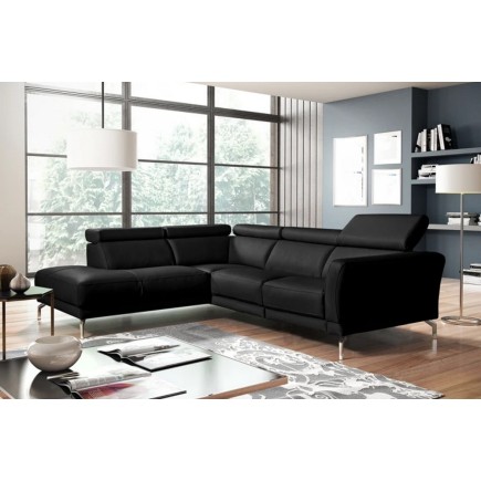 Canapé d'angle en 100% tout cuir épais de luxe italien 5/6 places DALEN, noir, angle gauche