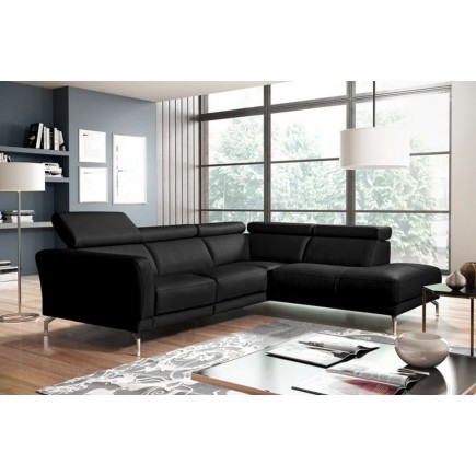 Canapé d'angle en 100% tout cuir épais de luxe italien 5/6 places DALEN, noir, angle droit