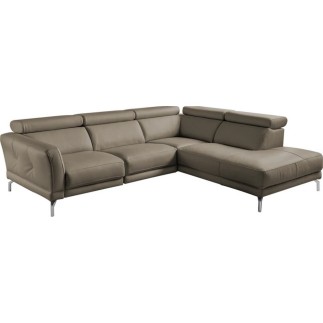 Canapé d'angle en 100% tout cuir épais de luxe italien 5/6 places DALEN, taupe, angle droit
